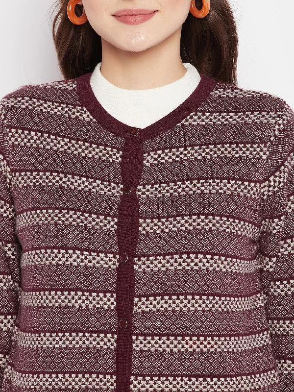 MADAME Wine Striped Cardigan