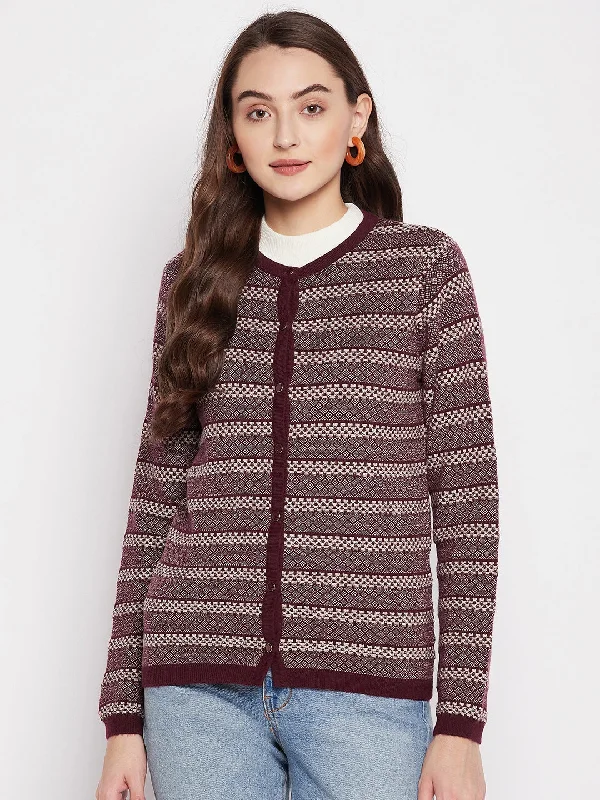 MADAME Wine Striped Cardigan