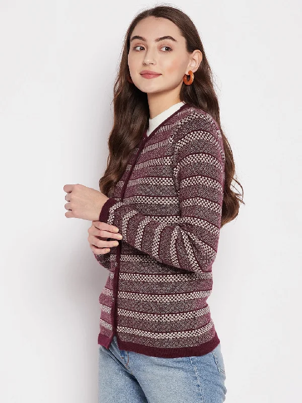 MADAME Wine Striped Cardigan