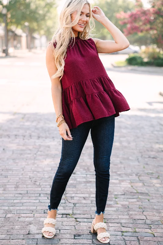 Make It Happen Burgundy Red Ruffled Tank