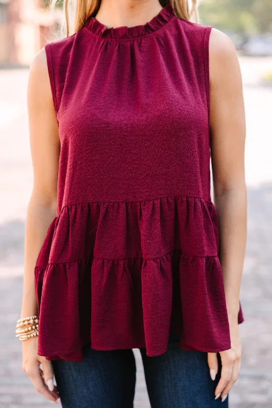 Make It Happen Burgundy Red Ruffled Tank