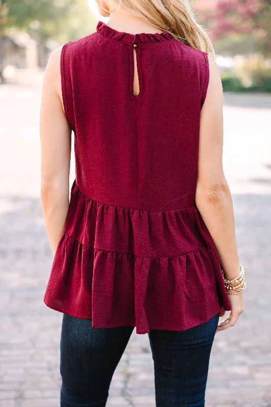 Make It Happen Burgundy Red Ruffled Tank