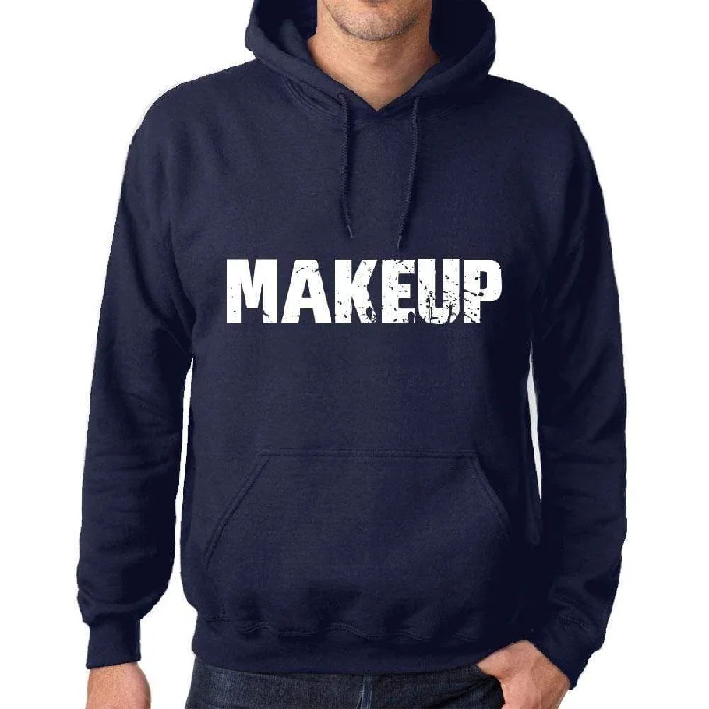 Unisex Printed Graphic Cotton Hoodie Popular Words MAKEUP French Navy