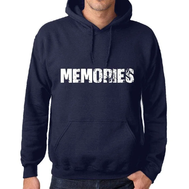 Unisex Printed Graphic Cotton Hoodie Popular Words MEMORIES French Navy