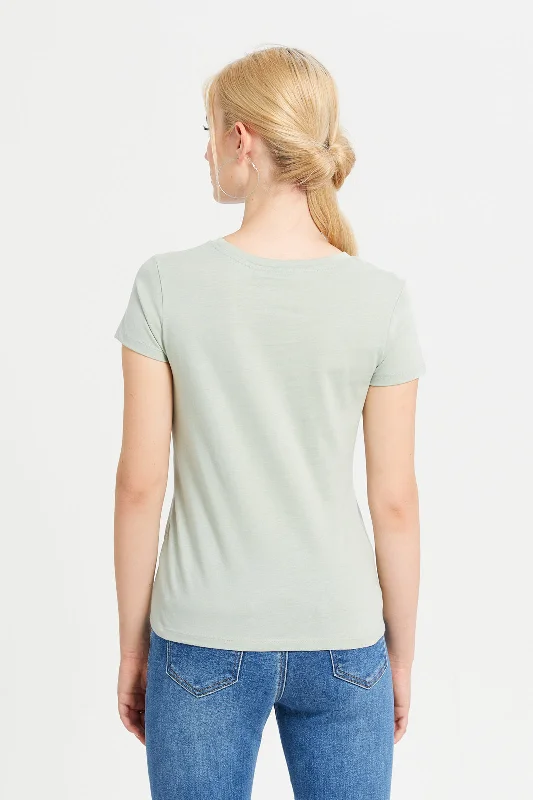 Women Mint Embellished T-Shirt