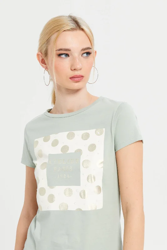 Women Mint Embellished T-Shirt