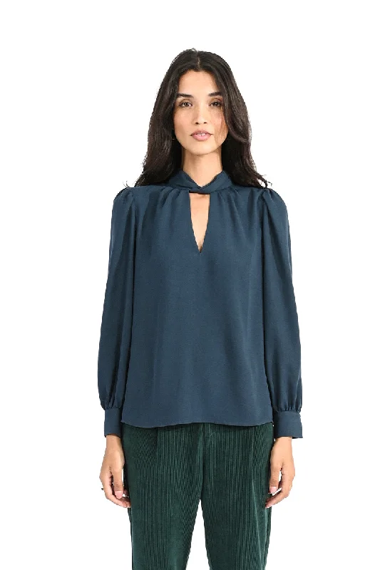 Molly Bracken Front Neck Tie Blouse Duck Blue