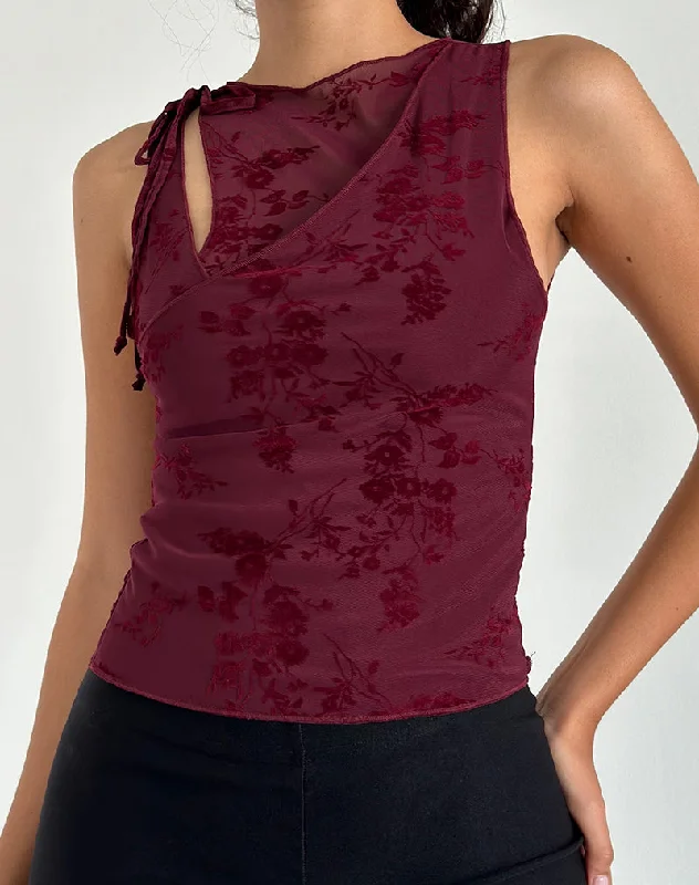 Moni Vest Top in Botanical Flower Maroon