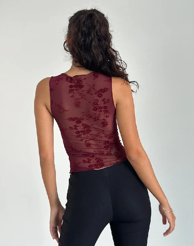 Moni Vest Top in Botanical Flower Maroon