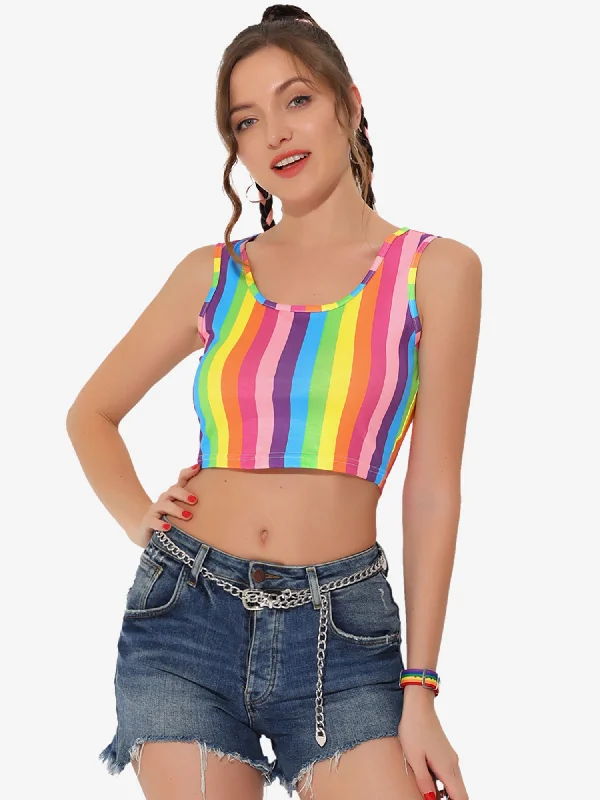 Rainbow Sleeveless Summer Tank Crop Top