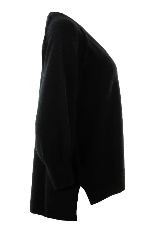 Repeat Cashmere V-neck Whipstitch Sweater in Black