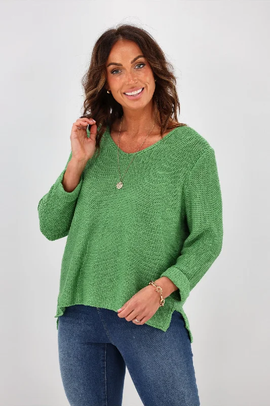 Silver Wishes Roll Up Sleeve Knit Top Green