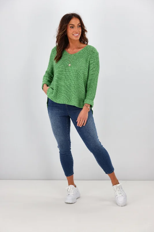 Silver Wishes Roll Up Sleeve Knit Top Green