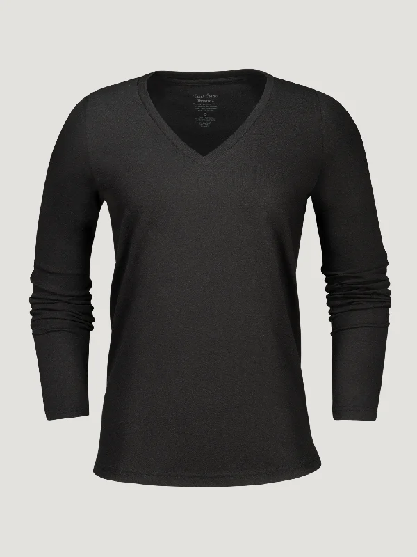 Women's Black Long Sleeve V-Neck