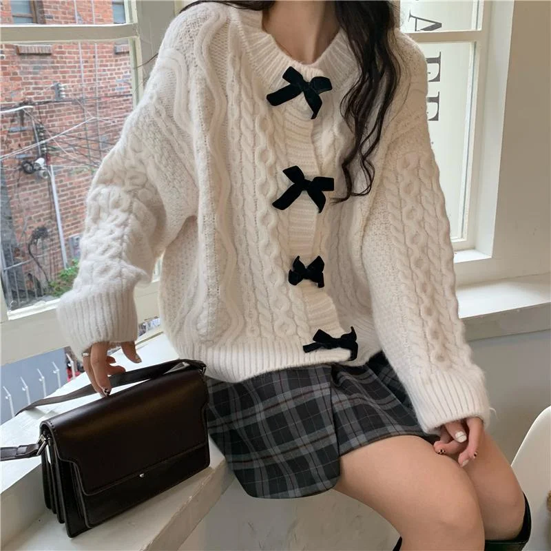 Women's Cute Bowknot Cable Knitted Cardigan