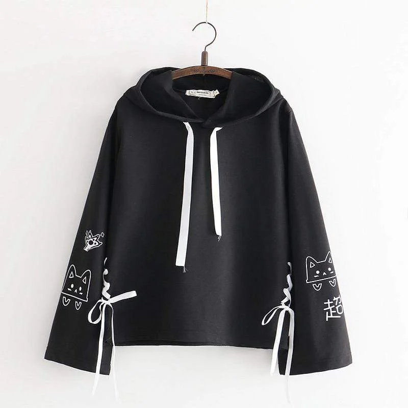 Women's Harajuku Cats Printed Contrast Color Hoodies 