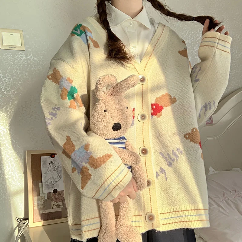 Women's Kawaii Bear Knitted Cardigan