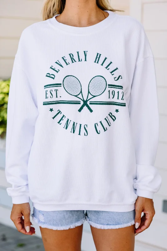 Beverly Hills Tennis Club White Graphic Corded Sweatshirt