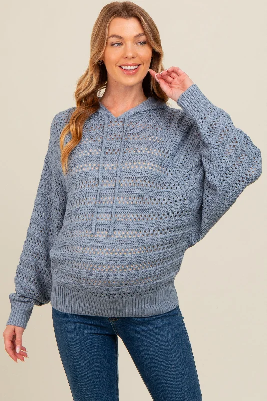 Blue Pointelle Knit Maternity Sweater