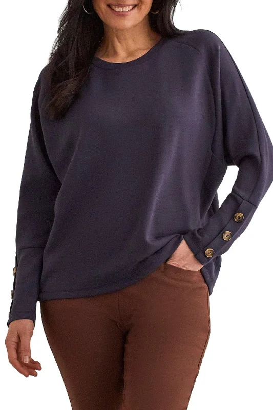 Button Sleeve Top In Navy