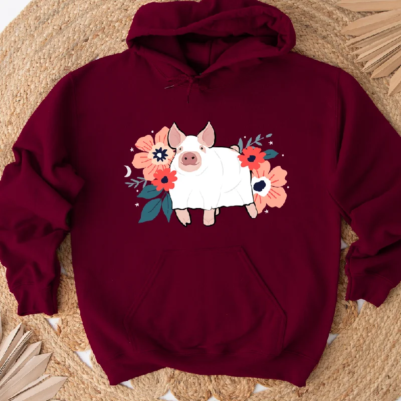 Floral Ghost Pig Hoodie (S-3XL) Unisex - Multiple Colors!