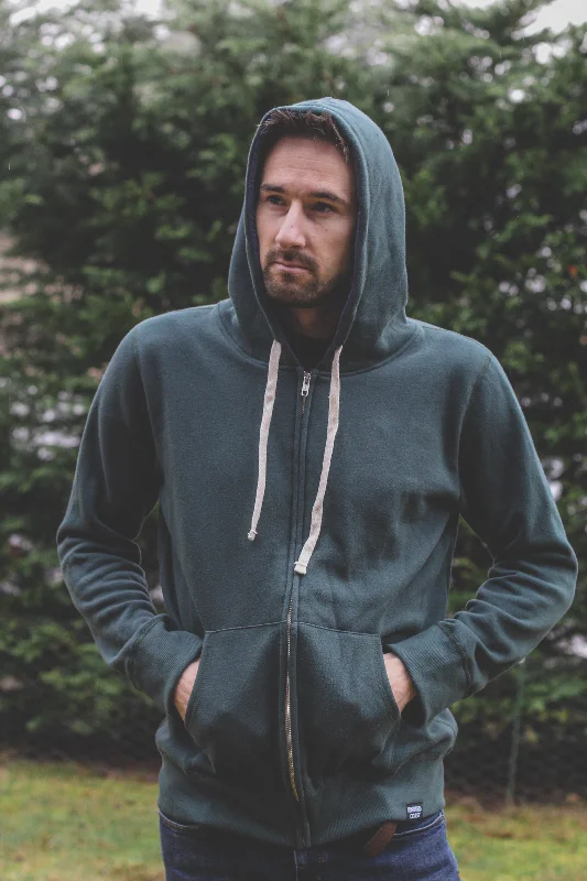 Unisex Zip Up Eco Hoodie - Forest Green