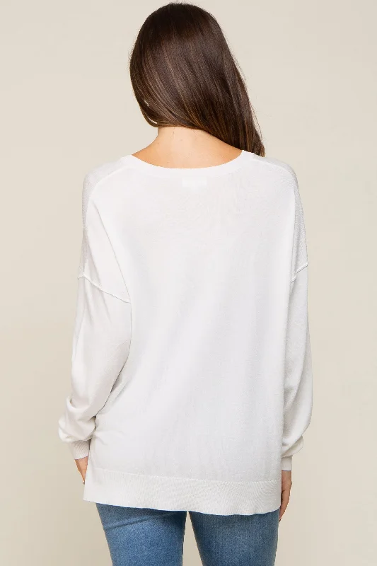 Ivory Knit V-Neck Long Sleeve Maternity Top