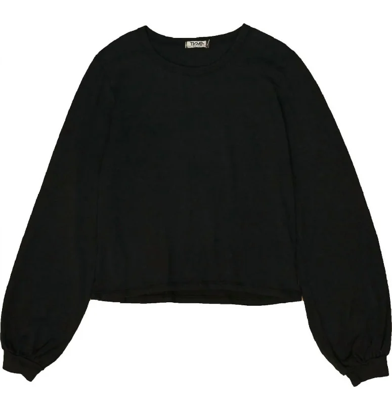 Puff Sleeve Crew Long Sleeve Tee Short Length In Black