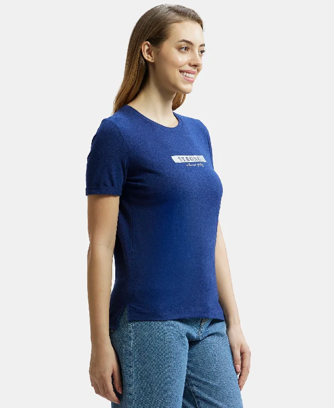 Super Combed Cotton Rich Elastane Stretch Relaxed Fit Graphic Printed Round Neck Half Sleeve T-Shirt - Imperial Blue Melange