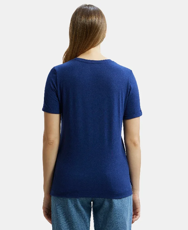 Super Combed Cotton Rich Elastane Stretch Relaxed Fit Graphic Printed Round Neck Half Sleeve T-Shirt - Imperial Blue Melange