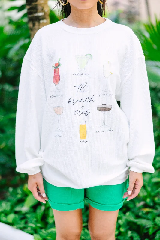 The Brunch Club White Graphic Corded Sweatshirt