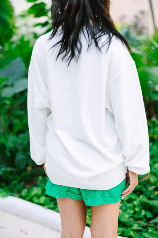 The Brunch Club White Graphic Corded Sweatshirt