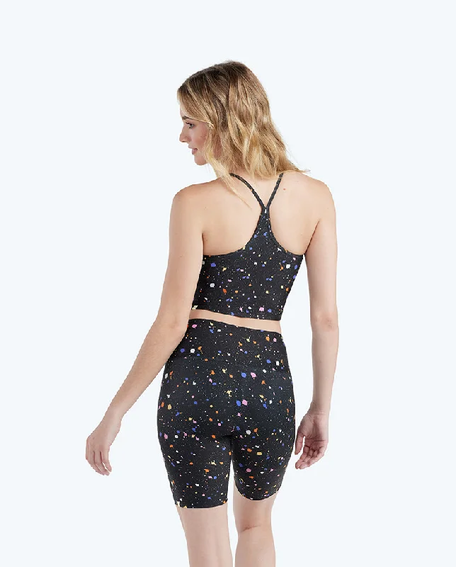 The High Neck Midi Sports Bra Tank - Paint Splatter in Sea Urchin