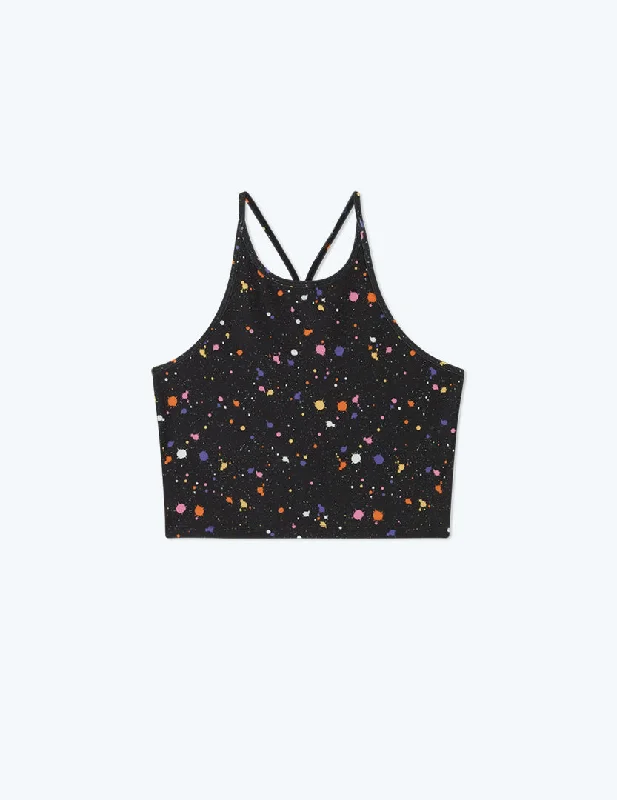 The High Neck Midi Sports Bra Tank - Paint Splatter in Sea Urchin