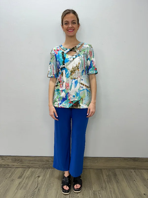 Turquoise Pattern Short Sleeve Top