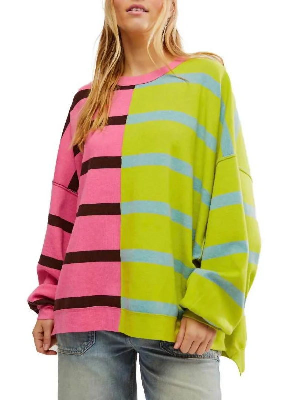 Uptown Stripe Pullover In Lime Combo