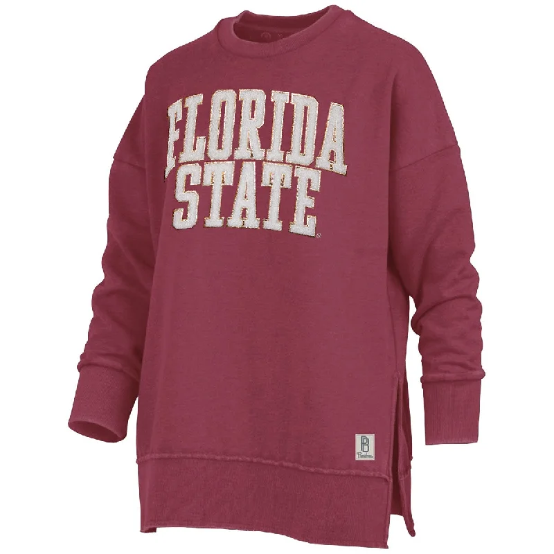 Pressbox Women's Florida State Chenille Applique Crew Fleece - Garnet