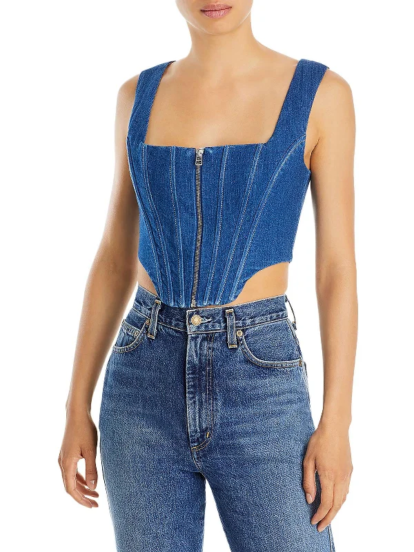 Womens Corset Seamed Zipper Front Cropped