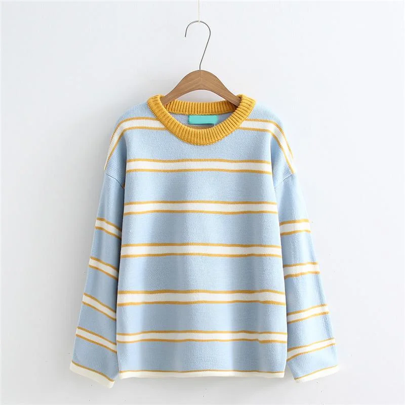 Women's Korean Fashion Contrast Color Striped Sweaters