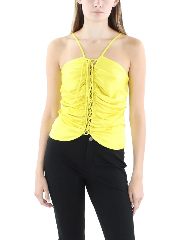 Womens Lace-Up Front Strappy Tank Top