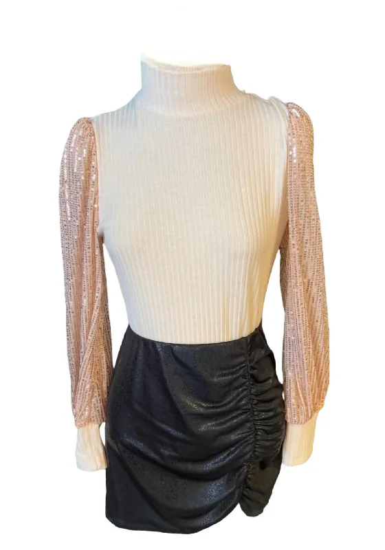 Women's Sloan Sequin Arm Top In Cream/pink